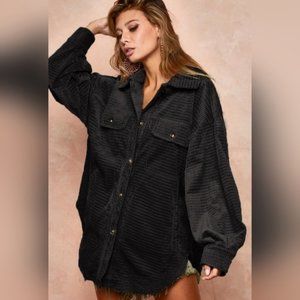 🖤 BiBi Oversized Long Sleeve Super Soft Button Down Top Shacket With Pockets 🖤